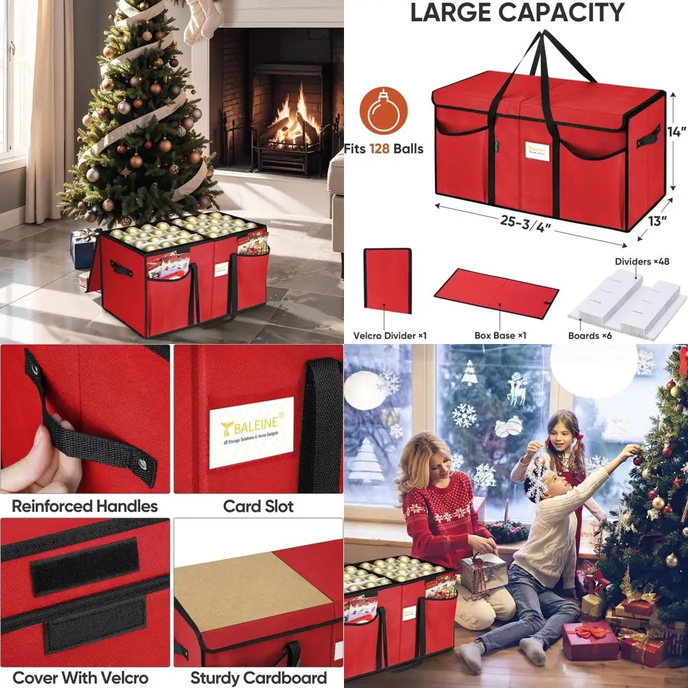 

Органайзер для рождественских украшений премиум-класса с разделителями, коробка для хранения праздничных украшений емкостью 128 зеленого цвета