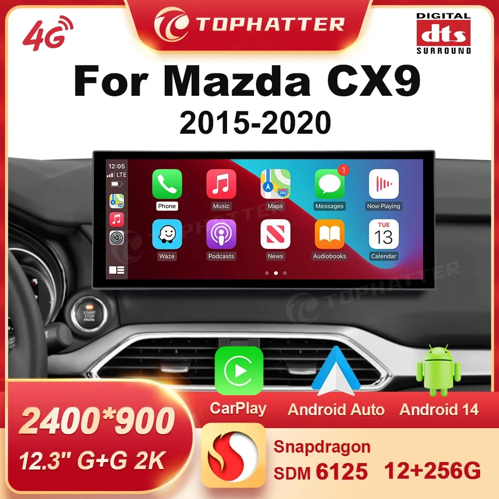 

12.3 inch LHD Android Screen Car Multimedia Video Player For Mazda Cx-9 Cx9 CX 9 2015-2020 CarPlay GPS Navigation Radio