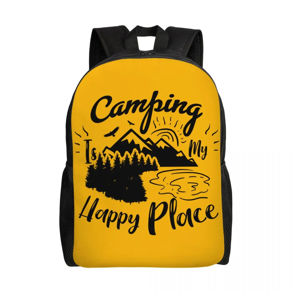 

Camping Happy Place Laptop Backpack Men Women Basic Bookbag for School College Students Hiking Mountain Bag