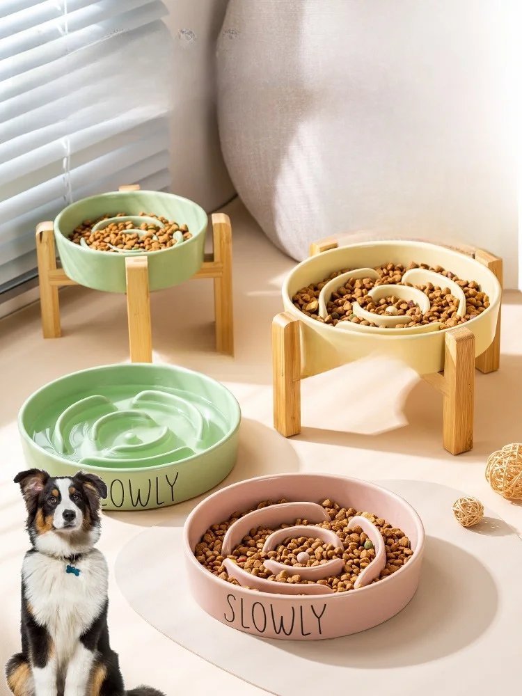 

Новая миска для медленного кормления Cerc, миска для собак, против удушья, средняя и большая миска для собак с деревянной подставкой, антиобратные товары для домашних животных