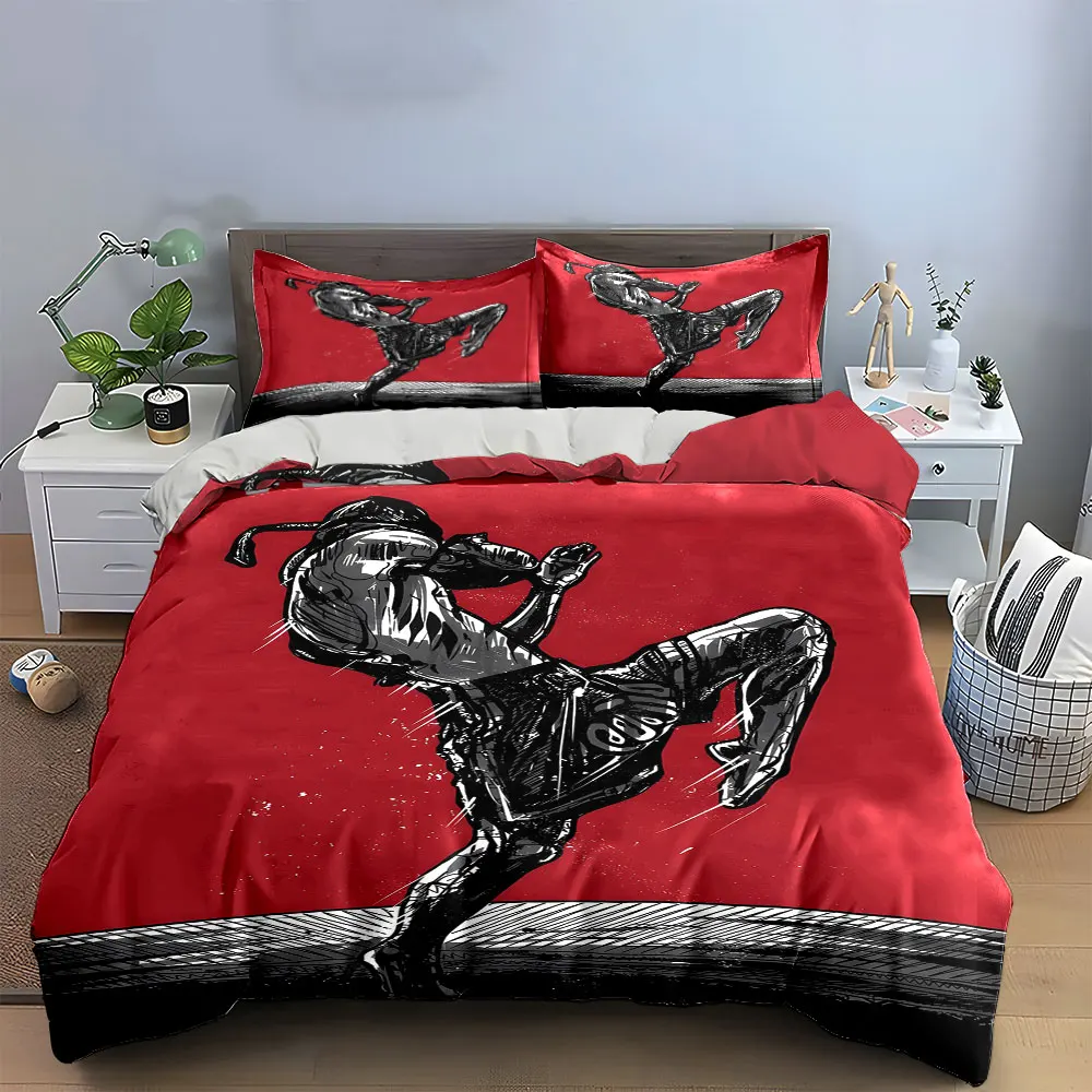 Muay Thai Kickbox Fighter Sketch Duvet Cover Set, Red Background Sport Bedding Includes 1 Duvet Cover And 2 Pillowcase, Gift