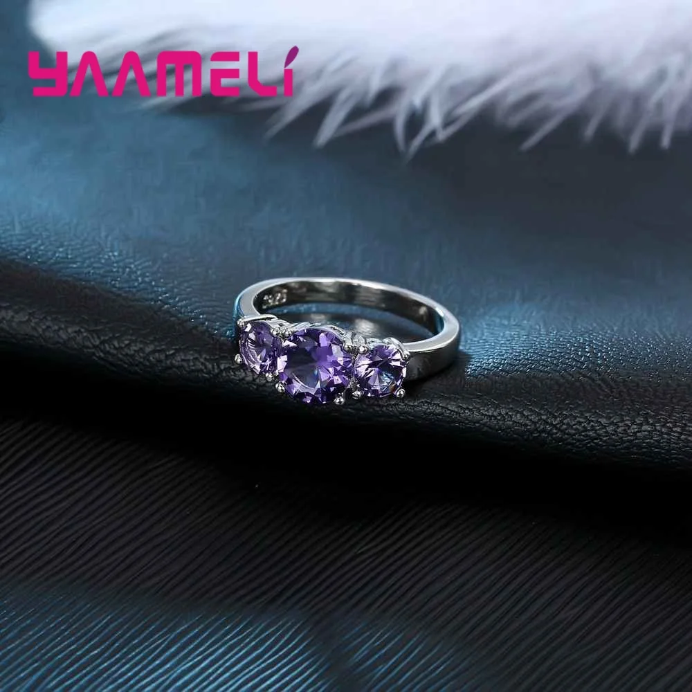Silver Color Ring With Purple Zircons For Stylish Girls Daily Decoration Wedding Party Women Finger Rings