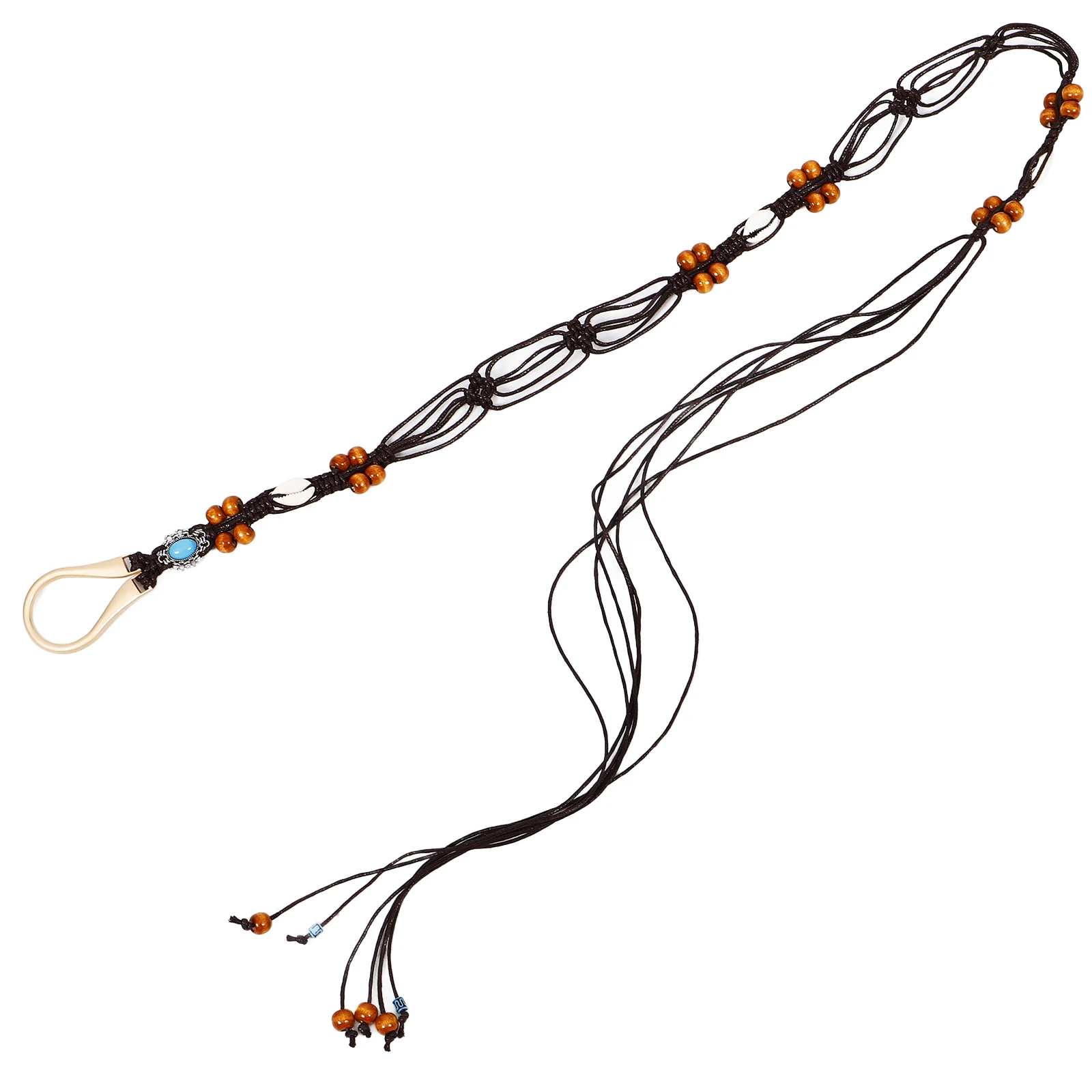

Boho Braided Waist Belt Women Woven Belts Lady Dress Fabric Elegant Fashionable Belts Boho Style Handmade Wooden Beads Casual