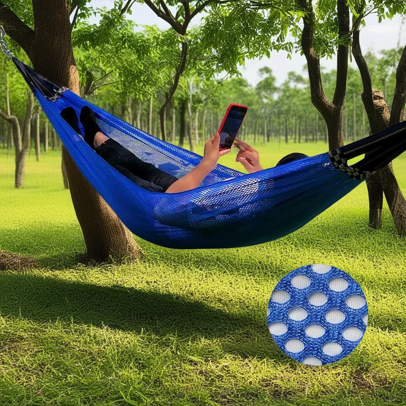 

Открытый одиночный гамак для взрослых, утолщенная сетка, качели, сиденье-качалка с защитой от опрокидывания для кемпинга и полевого использования