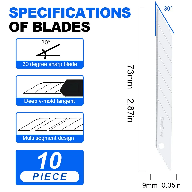 10/30/50 PCS 9mm Snap-Off Knife Blade, 0.4mm Thick, 30° Angle, CK75 Steel Silver Blades for School, Office, Home, Model Making