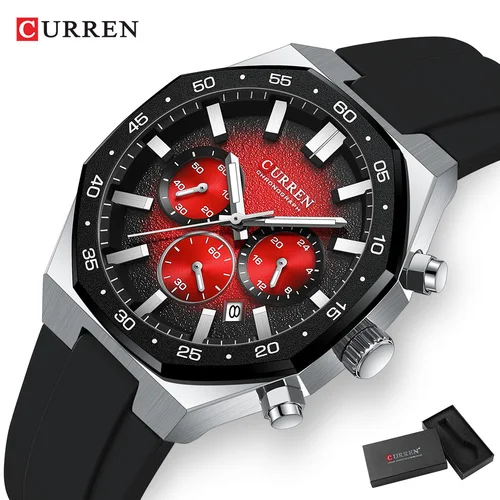 Imagen 2 del producto Reloj Deportivo Casual de Moda CURREN para Hombre, Cronógrafo con Correa de Silicona, Fecha Automática, Reloj de Pulsera de Cuarzo, Reloj Masculino
