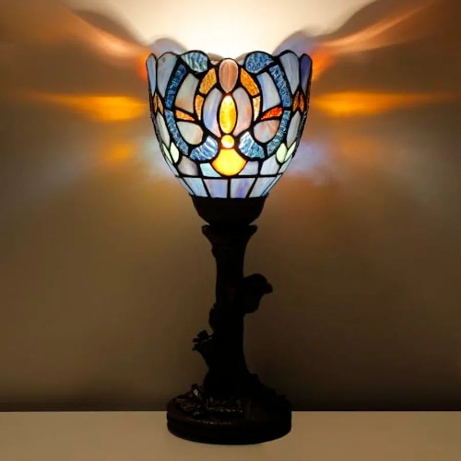 

Small Tiffany Lamp Mini Stained Glass Table Lamp Accent Desk Uplight W6 H13.5 Inch Bronze Resin Base