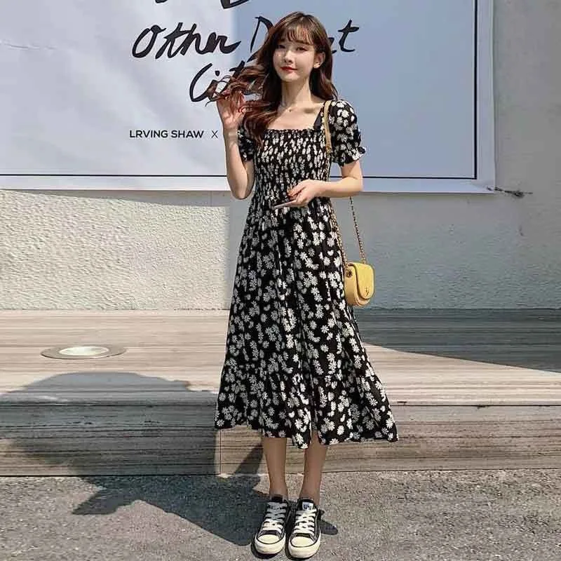 

Women Short Sleeve Dresses Long Dress Women's Dresses Daisy Floral Printed Flower New Casual Summer Funky Office Lady Ruffles