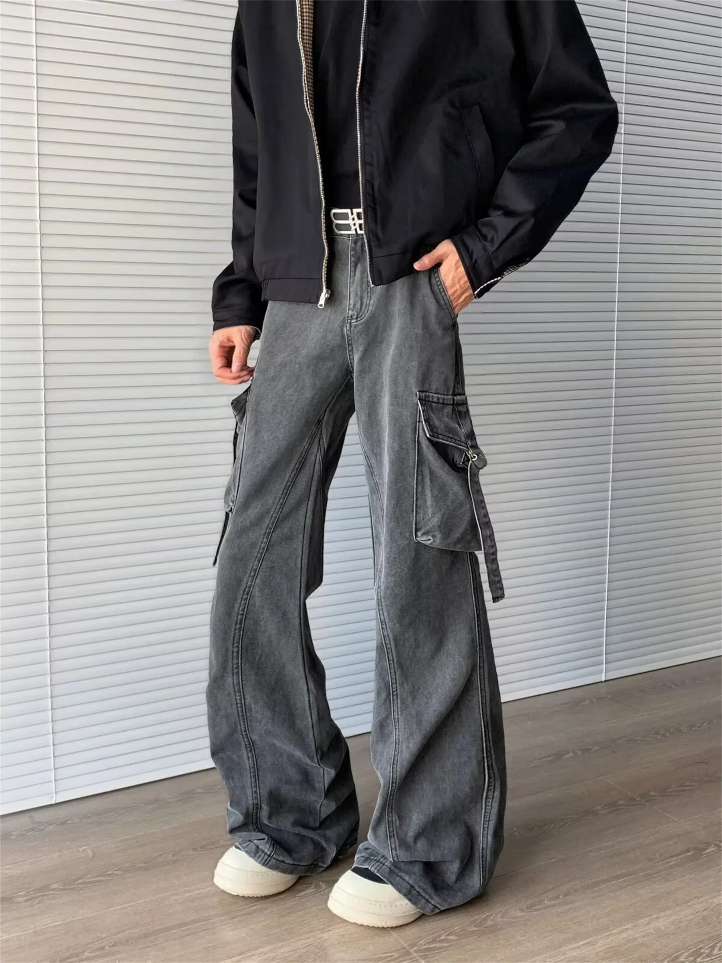 

Американские винтажные рабочие джинсы для мужчин: модные, в стиле High Street, ретро, с эффектом потертости, прямые, повседневные, свободного кроя