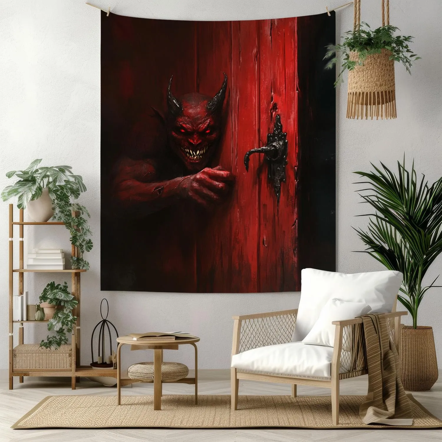 VIKAMA Spartan Warrior Tapestry Wall Hanging Black White Gladiator Helmet Portrait Grunge Aesthetic Wall Art Bedroom Dorm Decor view 4