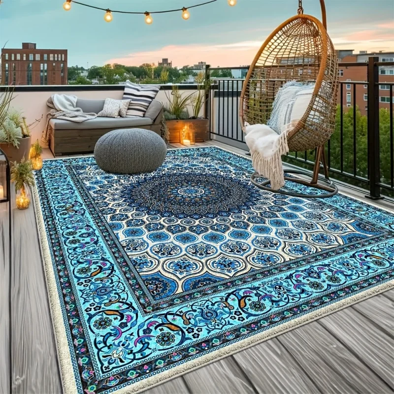 Tapis d'extérieur géométrique nordique lavable en machine, tapis de salon, tapis de terrasse, tapis de camping, tapis de pique-nique, tapis de décoration intérieure
