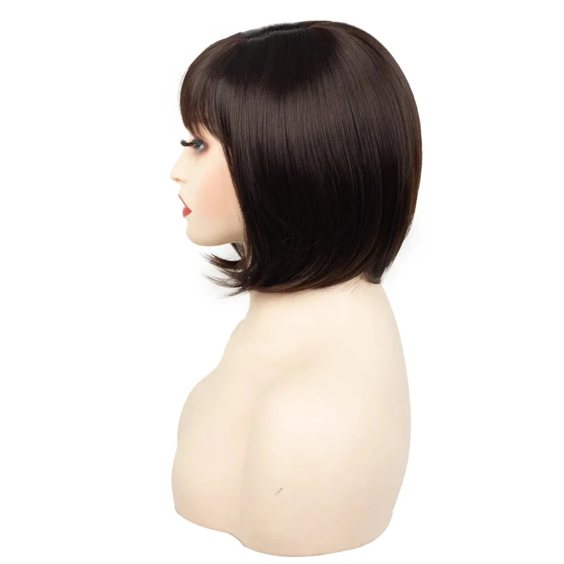 

Short Straight Bob Wig Ombre Bla Wig for Women Daily Wear Natural Synthetic Hair Wig with Bangs Heat Resistant