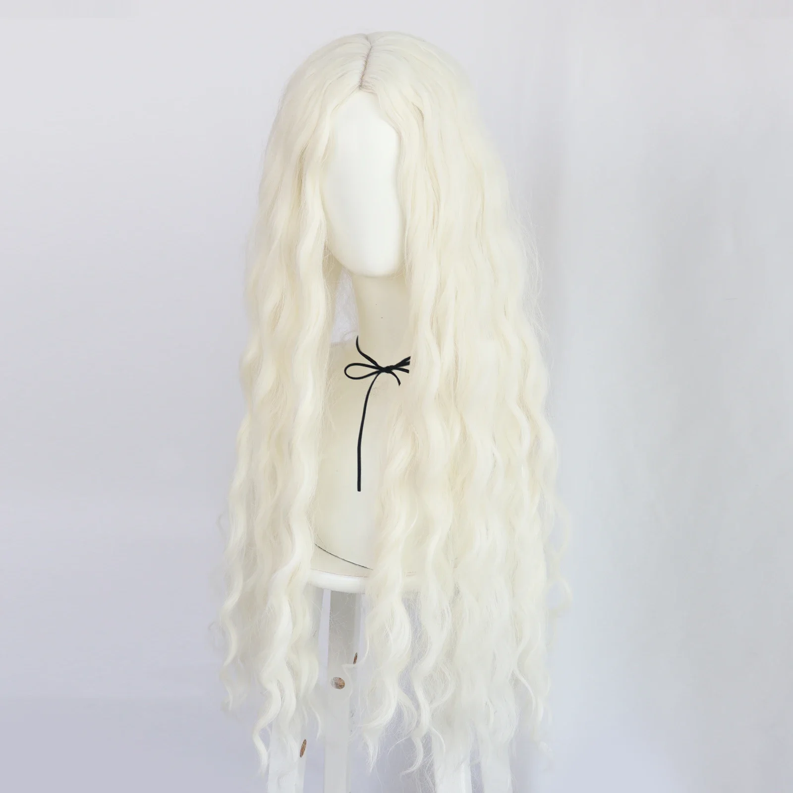 Peruca cosplay sintética ondulada extra longa para mulheres, branco leitoso, encaracolado, princesa, anime, cosplay, 32"