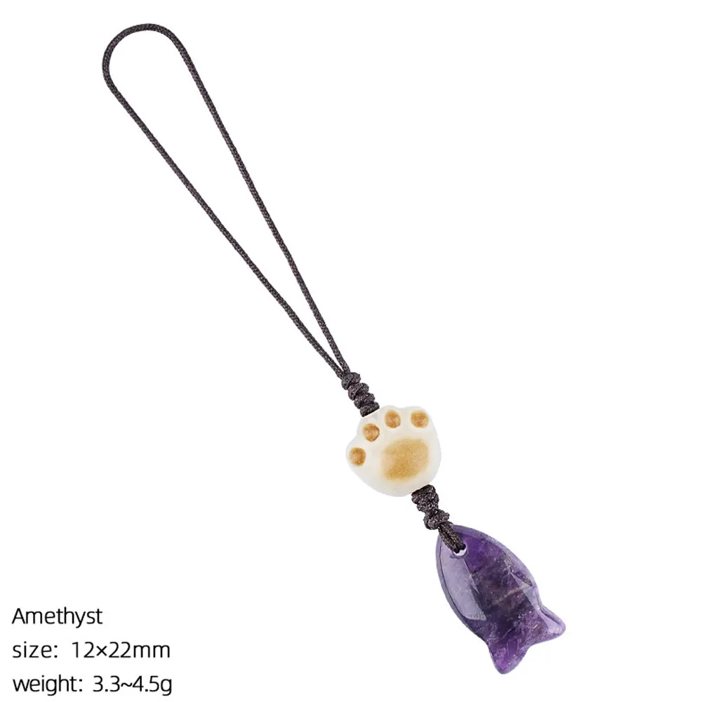 Natural Crystal Amethysts Fish Pendant Keychain Bag Accessory