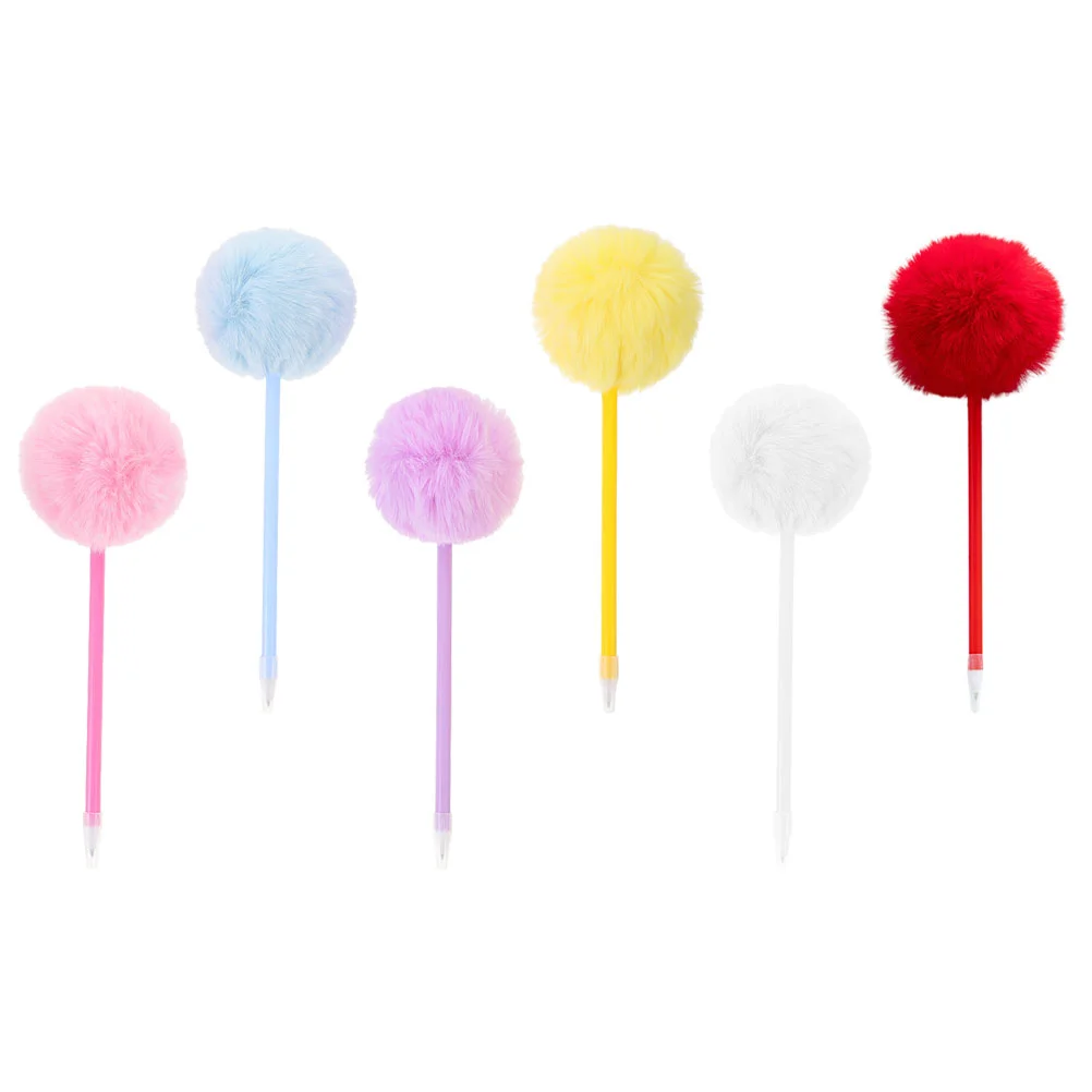 

6 Pcs Hair Ball Writing Pen Lifelike Fluffy Pens Decorative Desk Teachers Ballpoint Pp