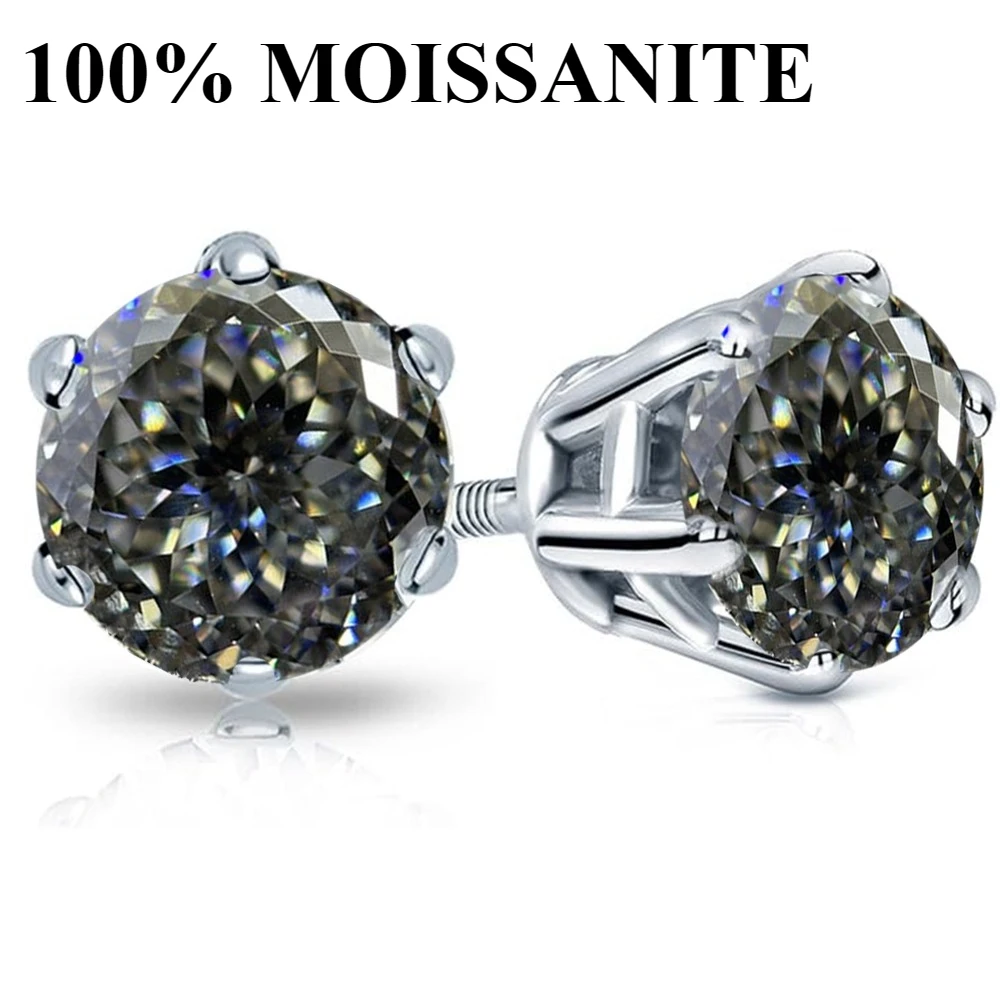 100% S925 silvery Portuguese cut grey gray moissanite screw back 6 prong stud earring for women golden plated  golden plated