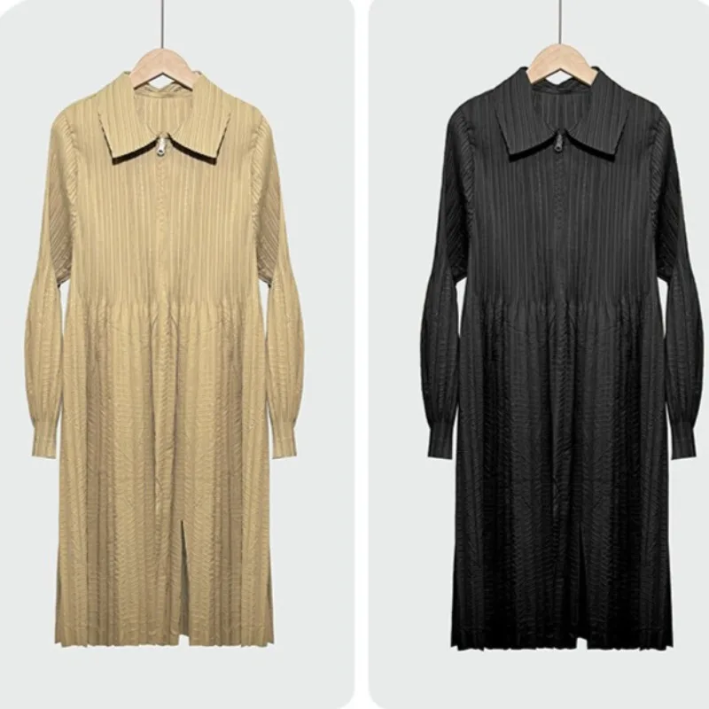 ミヤケ ミドル丈トレンチコート レディース ルーズフィット ラペルカラー ジップアップ 2025新作 多用途カーディガン 韓国風婦人服