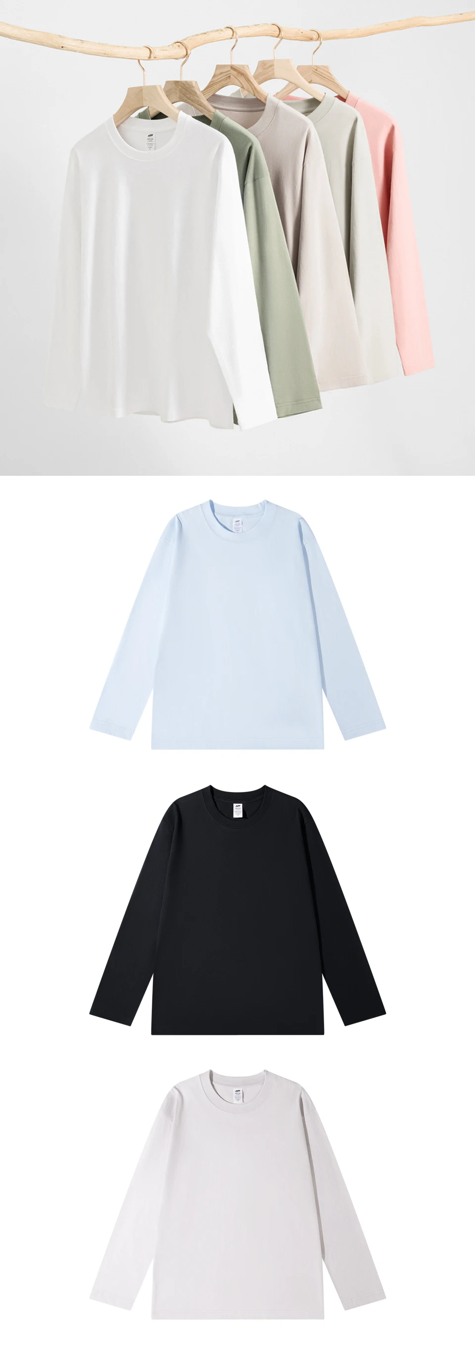 WAVLATII Neue Damen Langarm-T-Shirts Blau 230 GSM Lässige Oversize-Tess-Shirts für Damen Einfarbige Basic-Tops in Weiß und Schwarz WLT2470 – Detail 2
