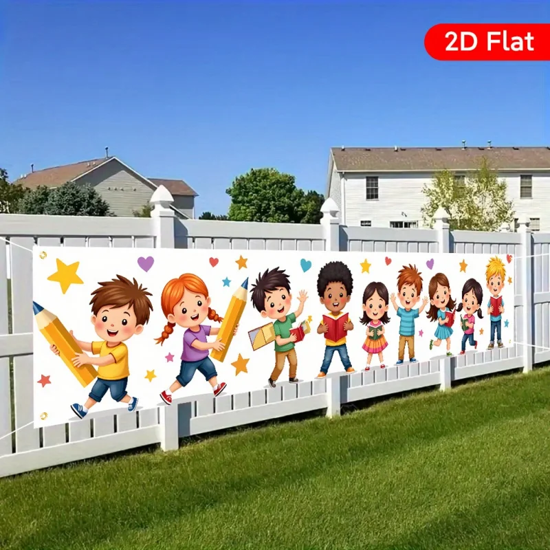 VIKAMA Back to School Yard Banner 2D Flat Kids Pencil Book Print Outdoor Garden Fence Hanging Backdrop School Party Decoration view 4