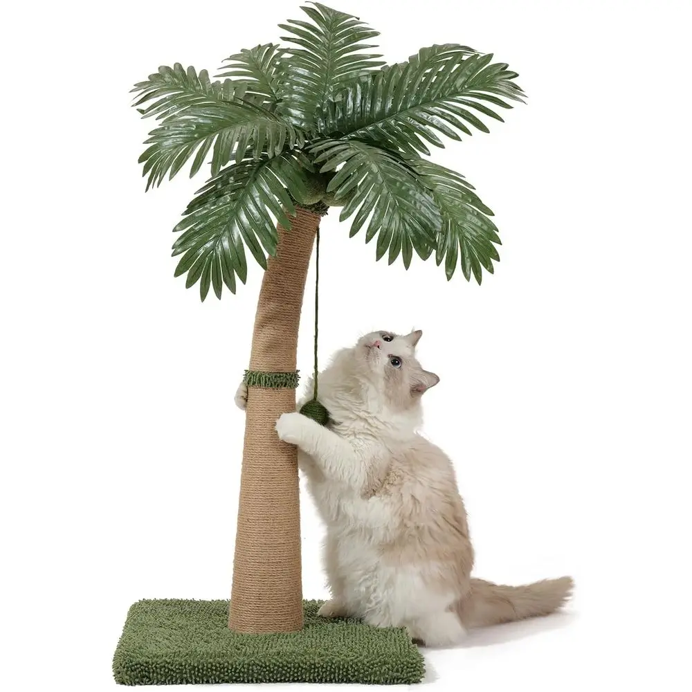 

36 Cat Scratcher Post with Natural Sisal Rope, 3 Interactive Balls and Curved Design for Indoor Cats