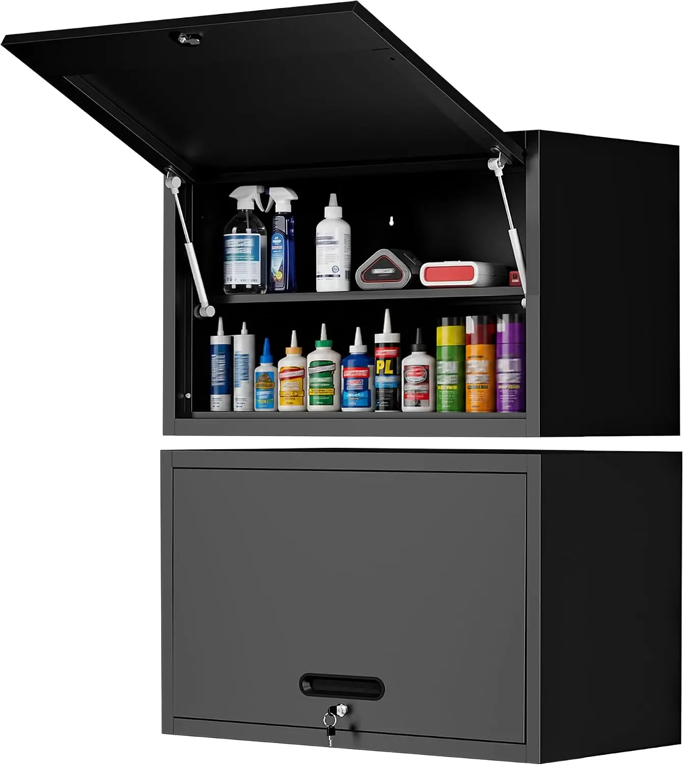 Wall-Mounted Metal Garage Storage Cabinet, Lockable Floating Tool Cabinet | with Flip-Up Doors and Adjustable Shelf, Steel Wall