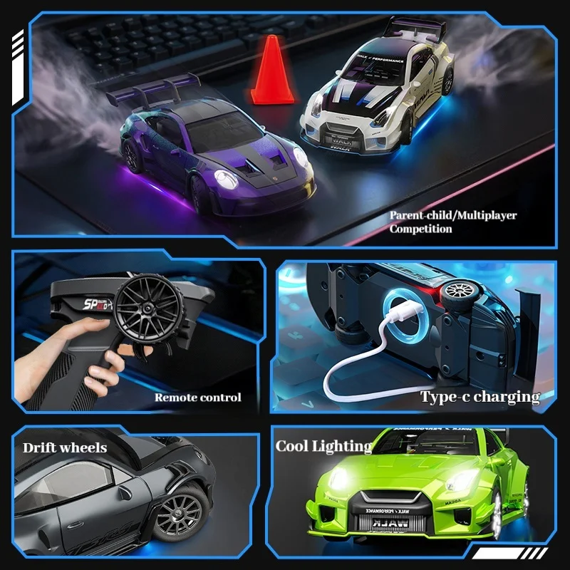 Hongxing modèle 1:43 échelle complète RC quatre roues motrices dérive télécommande voiture GTR mini course jouet bureau cadeau pour hommes