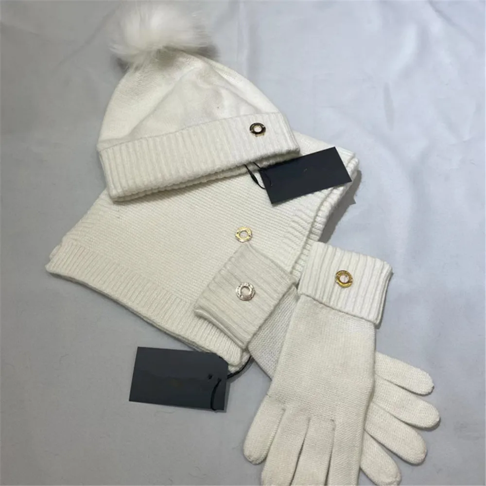 Winter Warm Wool Knitting Set Fox Fur Hat Gloves And Scarf Men and Women Cold Three-Piece Set Of L*P