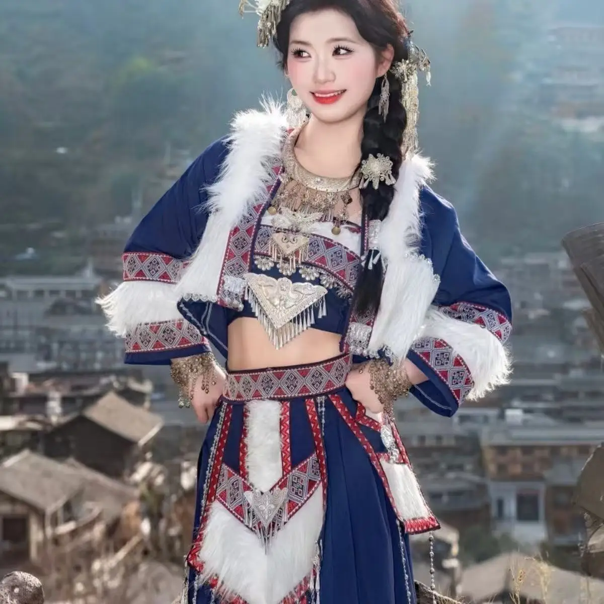 2026 Hmong Costume for Women Traditional Chinese Ethnic Minority Clothing National Miaojiang Outfits Hmong Hanfu