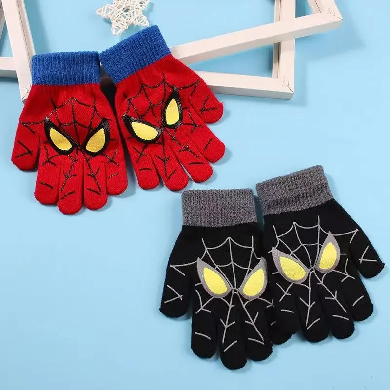 Diseny Spiderman Winter Children\'s Warm Gloves Marvel Anime Cartoon Knitted Gloves Cute Decoration Kids Christmas Gifts 5-10Y