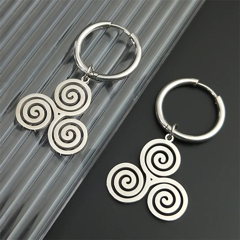 Triskelion Triskele Irish Celtic Hoop Earring Spiral Women Men Stainless Steel Hoop Earrings Jewelry aretes para mujer E1717S08