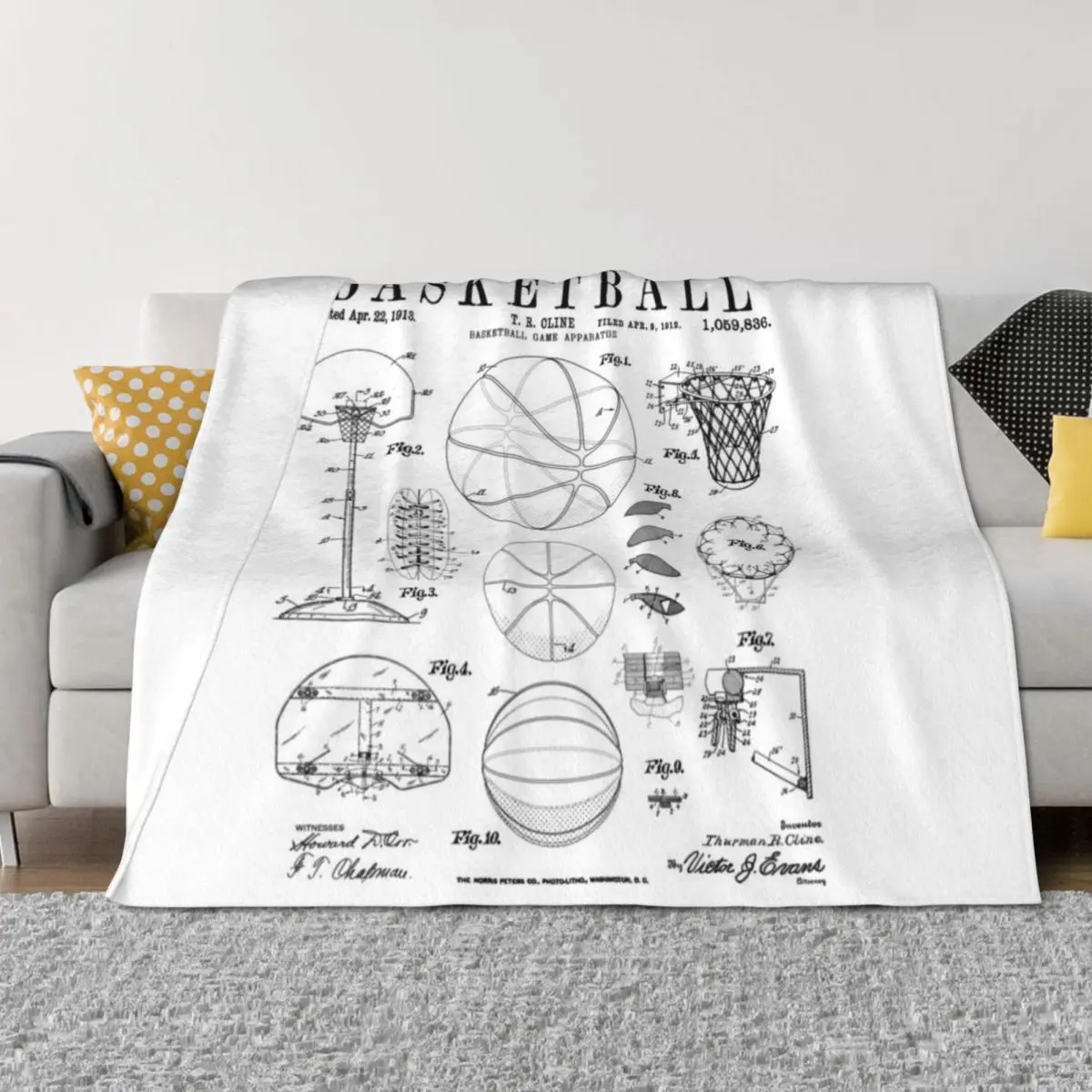 

Basketball Old Vintage Patent Drawing Print Throw Blanket christmas decoration Large Luxury Thicken decorative Blankets