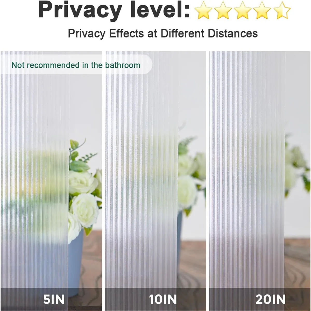 Privacy Window Film Non-Adhesive Frosted Reeded Glass Film Sun Blocking Window Stickers Heat Control UV Blocking for Home Office