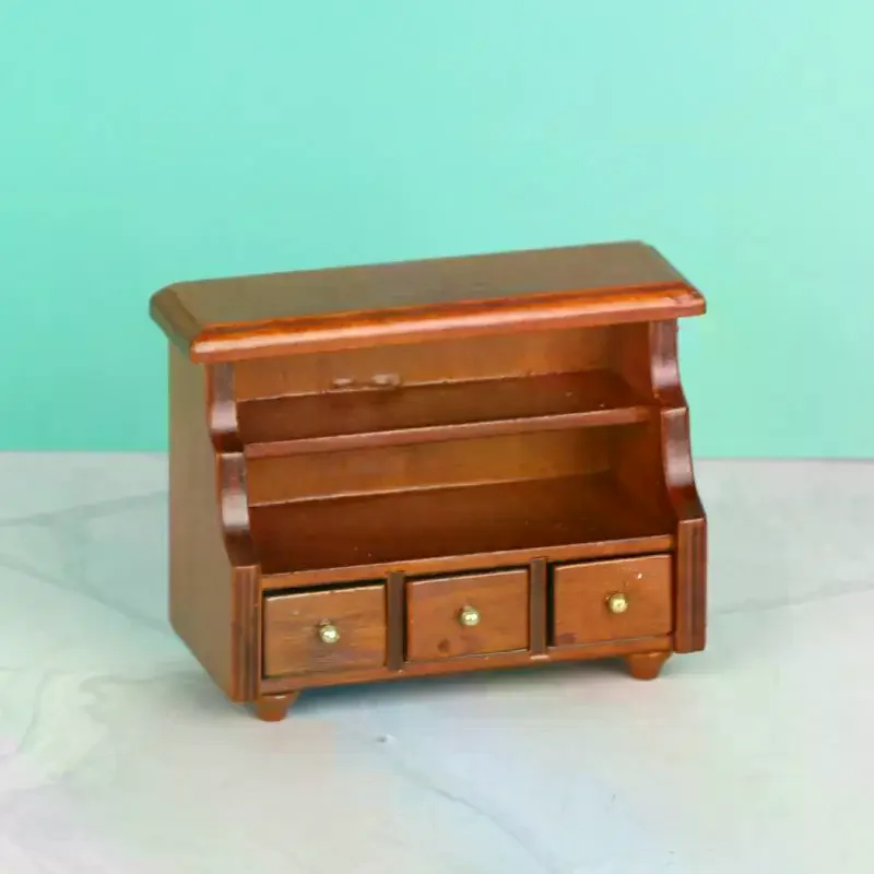 

1 Set Living Room Scene Arrangement Sofa Miniature Furniture Decor 1/12 Dollhouse Wooden Retro Display Cabinet Model