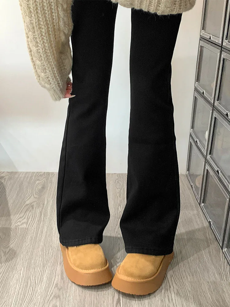 

Женские джинсы Bla Fce с подкладкой, расклешенные, осенне-зимние, больших размеров, эластичные, утягивающие, с высокой талией, повседневные, буткат-фасон