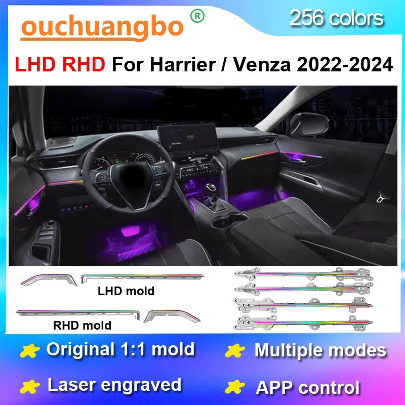 Ouchuangbo Atmosphere Light Fit for Harrier Venza XU80 2021-2024 Ambient Lights Lamp Kit Interior Ambiental Backlight Ambilight