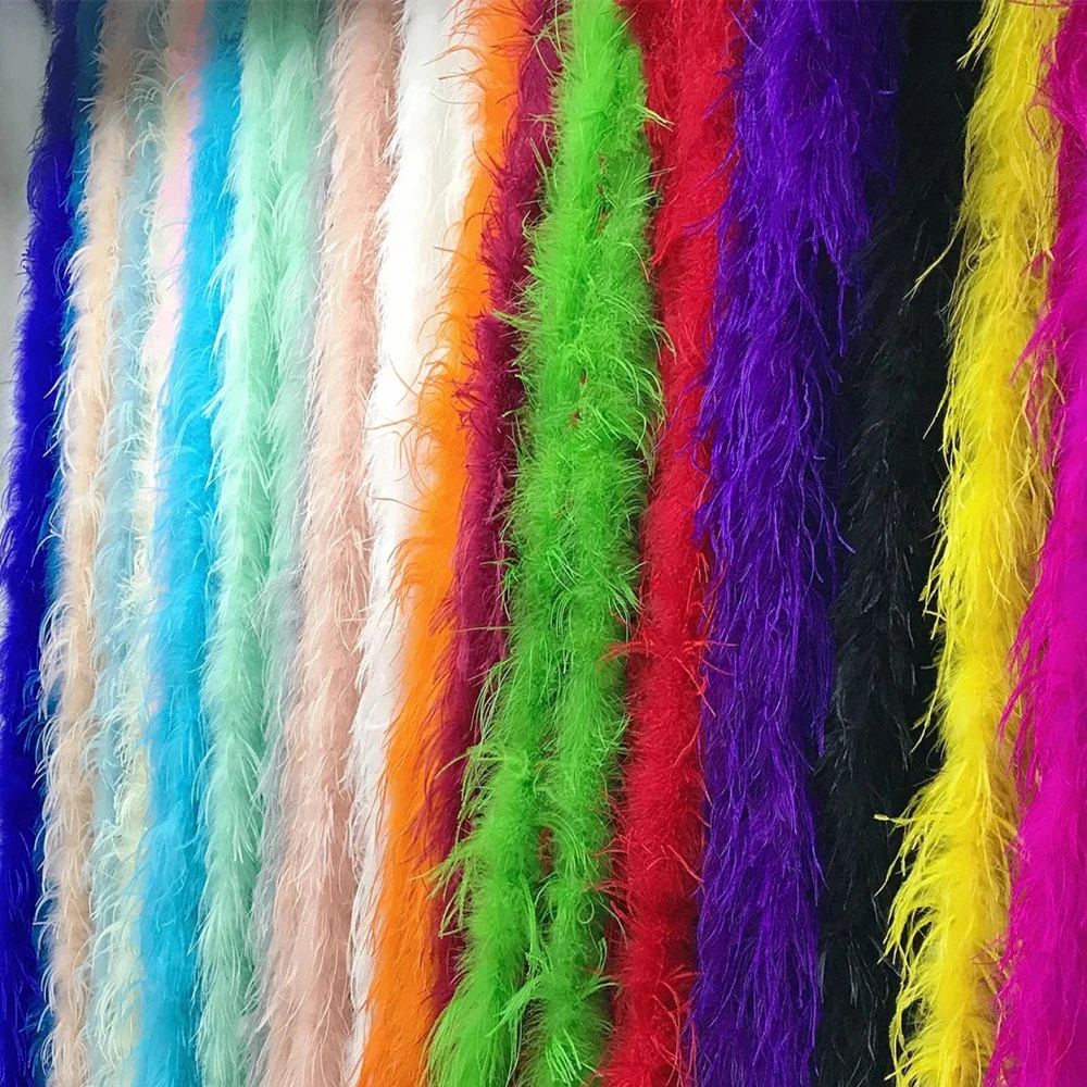 2 Meter Colorful Ostrich Feather Boa Trim Clothing Decorative Accessories Wedding Dress Sewing Decoration Plume Fringed selvedge