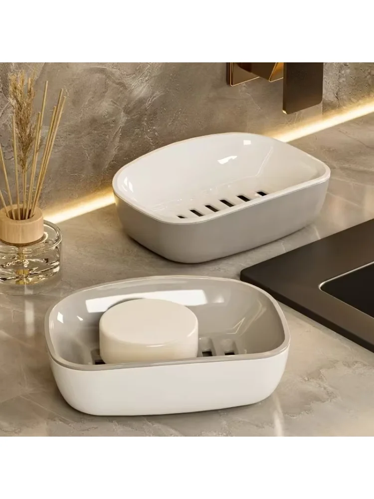 1pc Double Layer Drain Soap Box Easy Clean Keep Soap Dry Non Slip Bottom Household Bathroom Drain Storage Rack Dish Holder