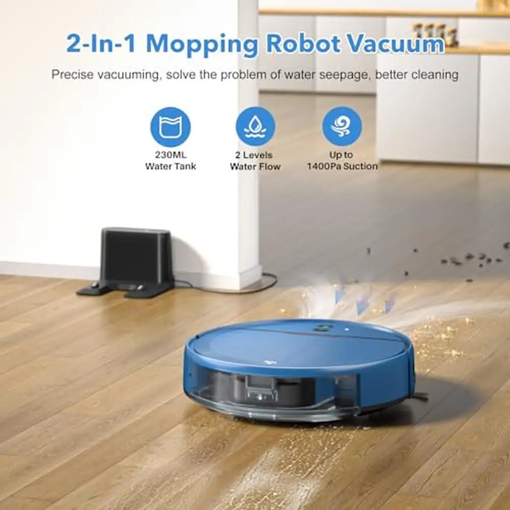 2-in-1 Robot Vacuum and Mopping Cleaner WiFi/App Compatible Up to 2300Pa Suction Smart Voice Control Slim Design Intelligent