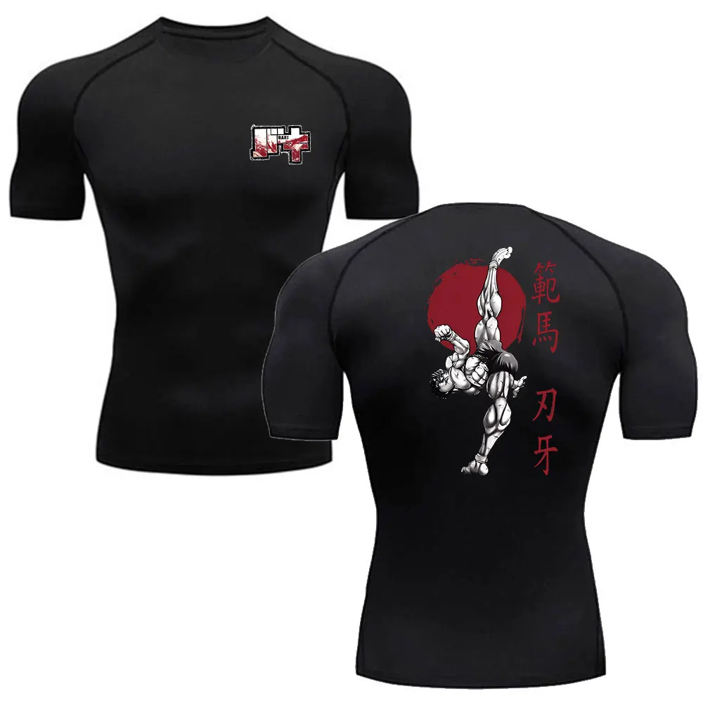 Anime Baki Hanma Mannen Gym Running T-shirt Compressieshirt Fitness Korte mouw Jogging Training Sneldrogend Buiten Sportkleding