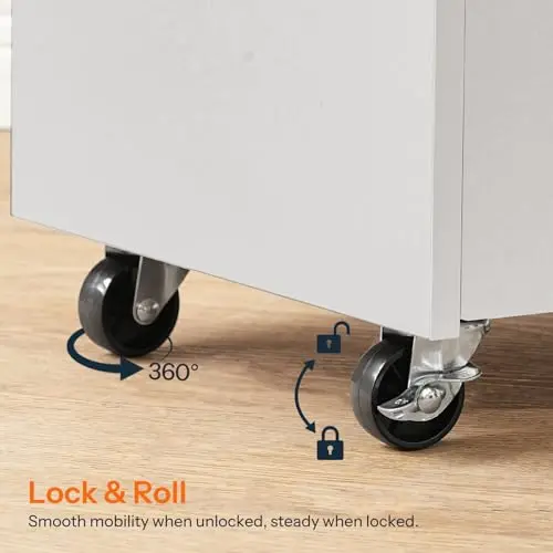 

Compact Rolling File Cabinet With Lockable Wheels And Single Drawer For Under Desk Home Office Use A4 Letter Size White Walnut