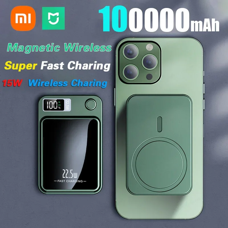 Xiaomi 100000 mAh magnetyczny bezprzewodowy Power Bank szybka ładowarka do przenośnego dodatkowego akumulatora Magsafe do iphone'a Huawei Samsung