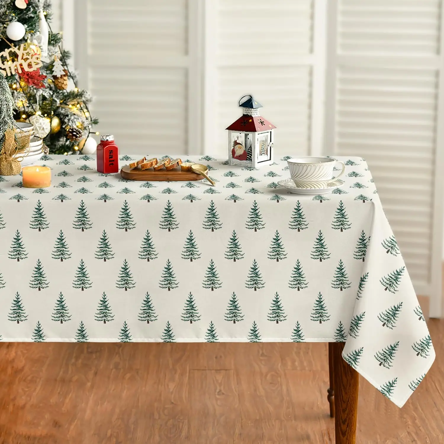 Merry Christmas Tree Print Tablecloth for Table Decor Washable Winter Holiday Kitchen Dining Table Cloth Christmas Decorations