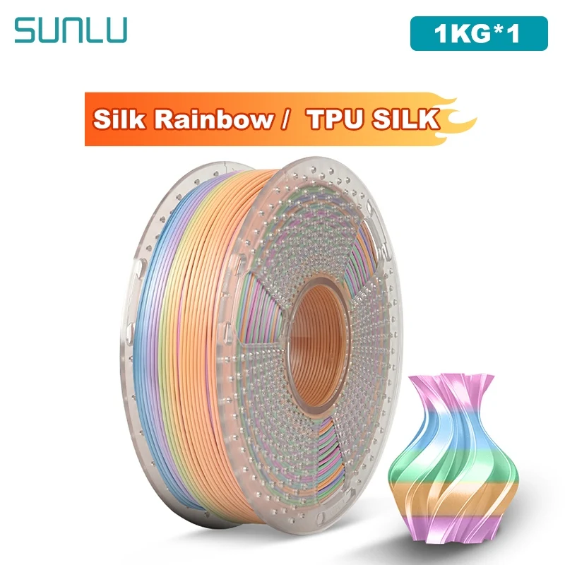 

SUNLU 1KG Silk Rainbow/ TPU SILK Filament 1.75mm 1000g Spool (2.2lbs) Neatly Wound Filament Fit Most FDM Printer