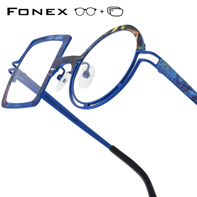 FONEX Myopia Prescription Glasses Anti Blue Progressive Optical Lens Eyewear Women Round Square Eyeglasses Titanium Frame 85931