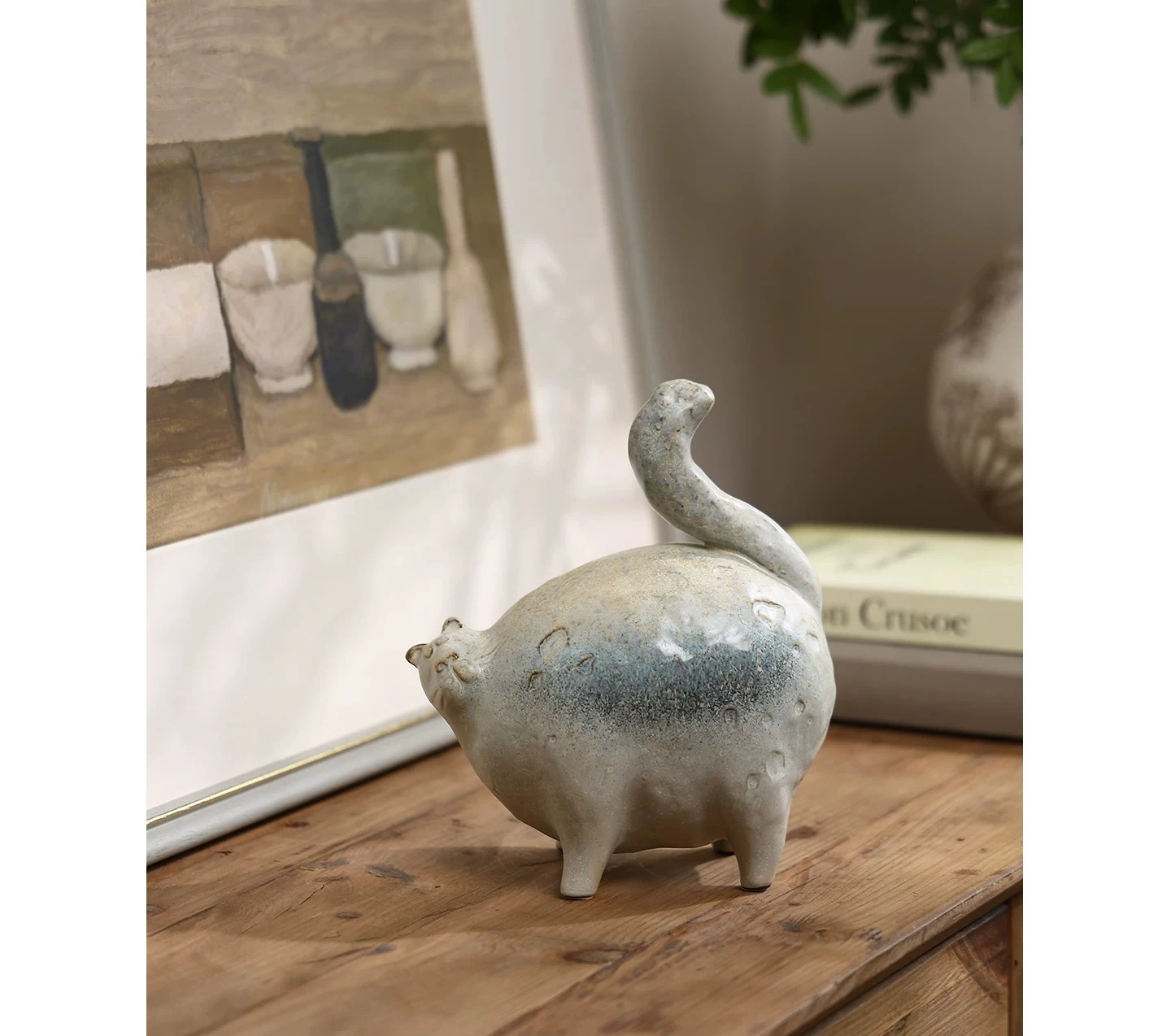 Minimalist Art Creative Ceramic Kitten Figurine, Unique Healing Tabletop Ornament for Living Room Entryway Home Decor Gift