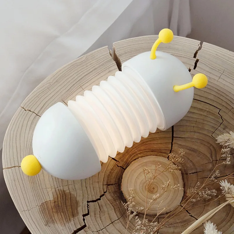 Mini Caterpillar Pinch Toy Charging USB Night Light Folding Telescopic LED Wall Light Children Bedroom Bedhead Lamps Atmosphere