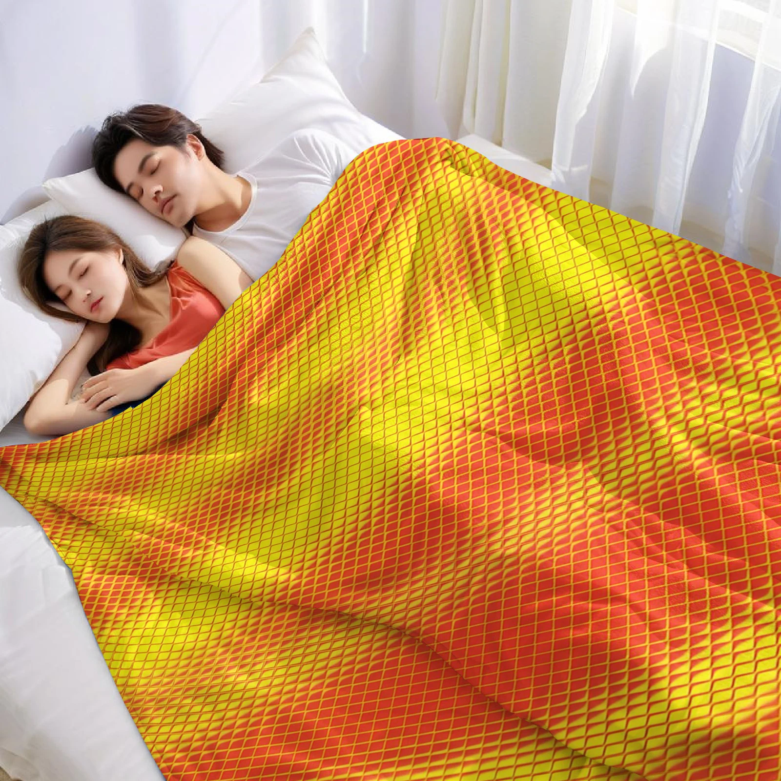 Orange Warp Grid Ultra Soft Sherpa Fleece Blanket Fluffy Warm Halloween Cozy Throw for Sofa Couch Bedroom Gift All season - view 2