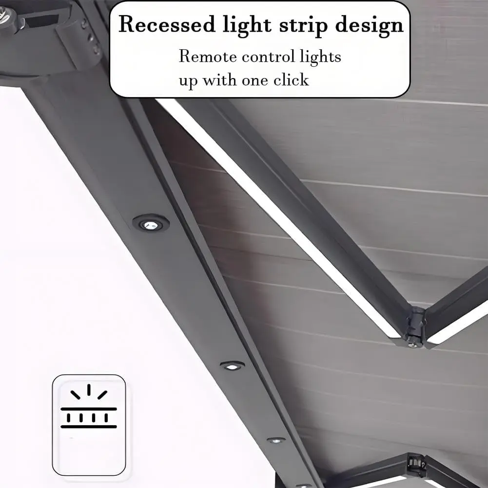 Electric Retractable Automatic Motorized Awning Led Light Waterproof Fabric 2X1.5M Outdoor Patio Yard Porch Balcony Sunshade