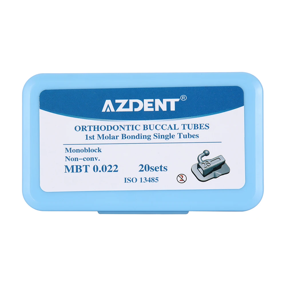 1Box/80pcs AZDENT Dental Orthodontic Buccal Tubes 1st Molar Roth / MBT 0.022 Bondable Monoblock Non-Convertible Single Tube