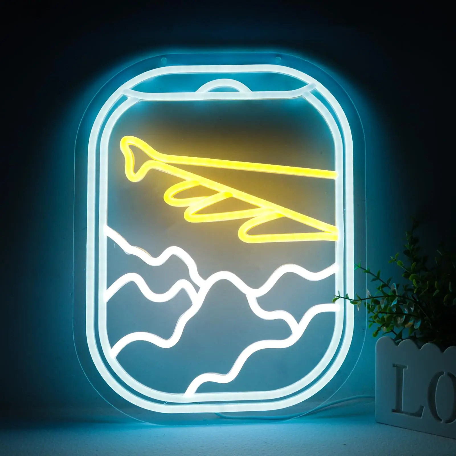 

Airplane Window Neon Sign Aviation Themed LED Night Light USB Powered Home Wall Decor for Bedroom Gift for Aviation Enthusiasts
